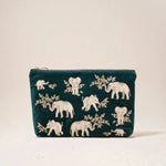 Elephant Herd Emerald Velvet Everyday Pouch