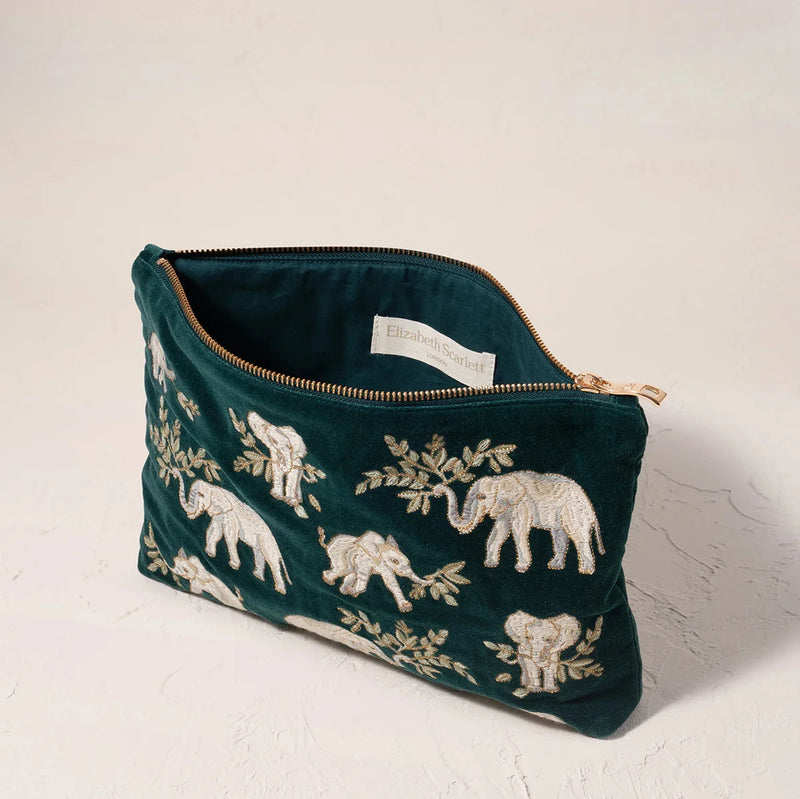 Elephant Herd Emerald Velvet Everyday Pouch