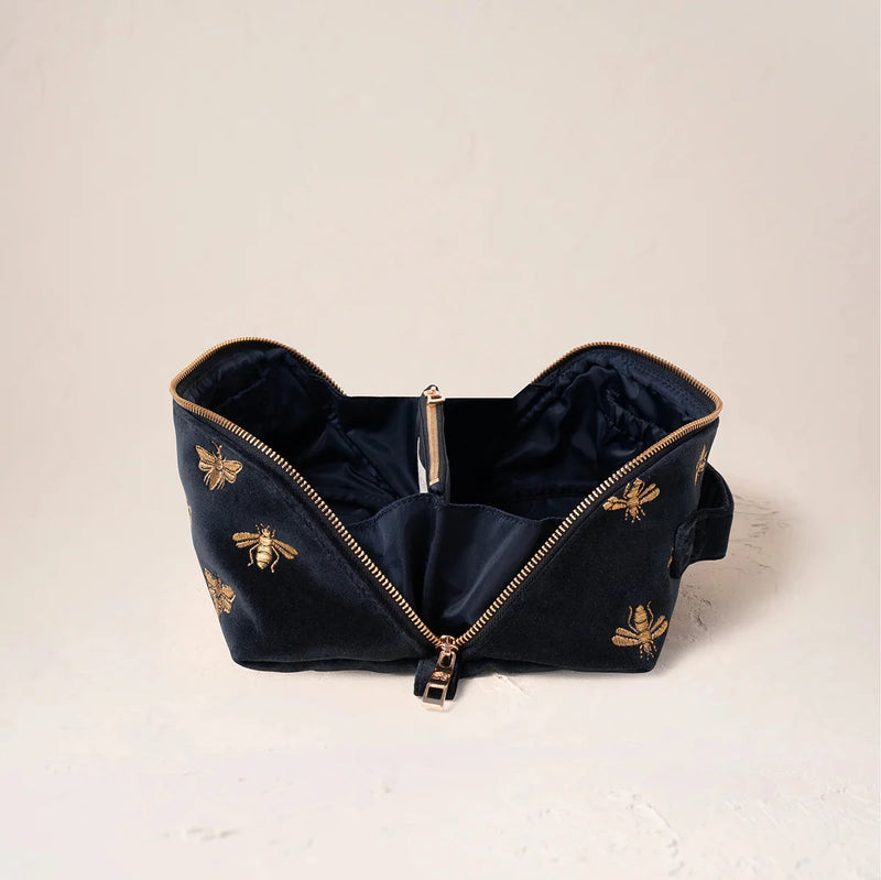 Honey Bee Charcoal Velvet Open Flat Makeup Bag