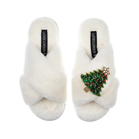 Christmas Tree Cream Slippers