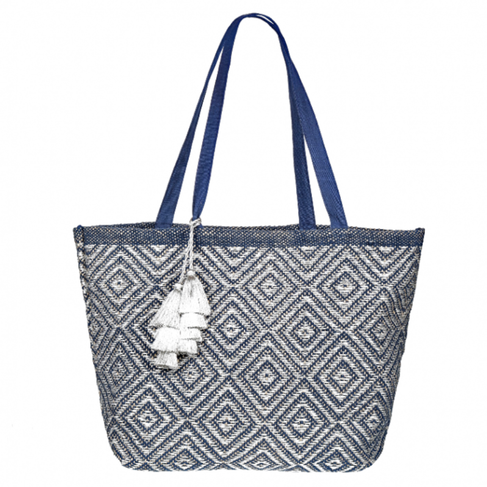 Mykonos Metallic Tote in Navy & Silver