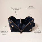 Honey Bee Charcoal Velvet Open Flat Makeup Bag