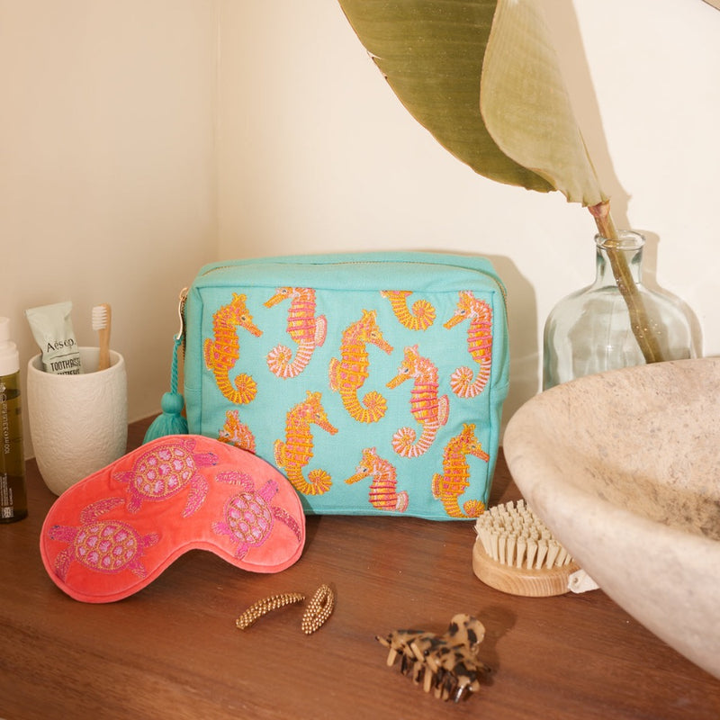 Seahorse Turquoise Wash Bag