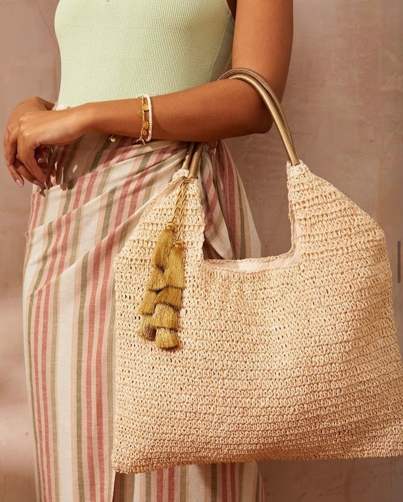 Rafia Bag With Gold Tassel