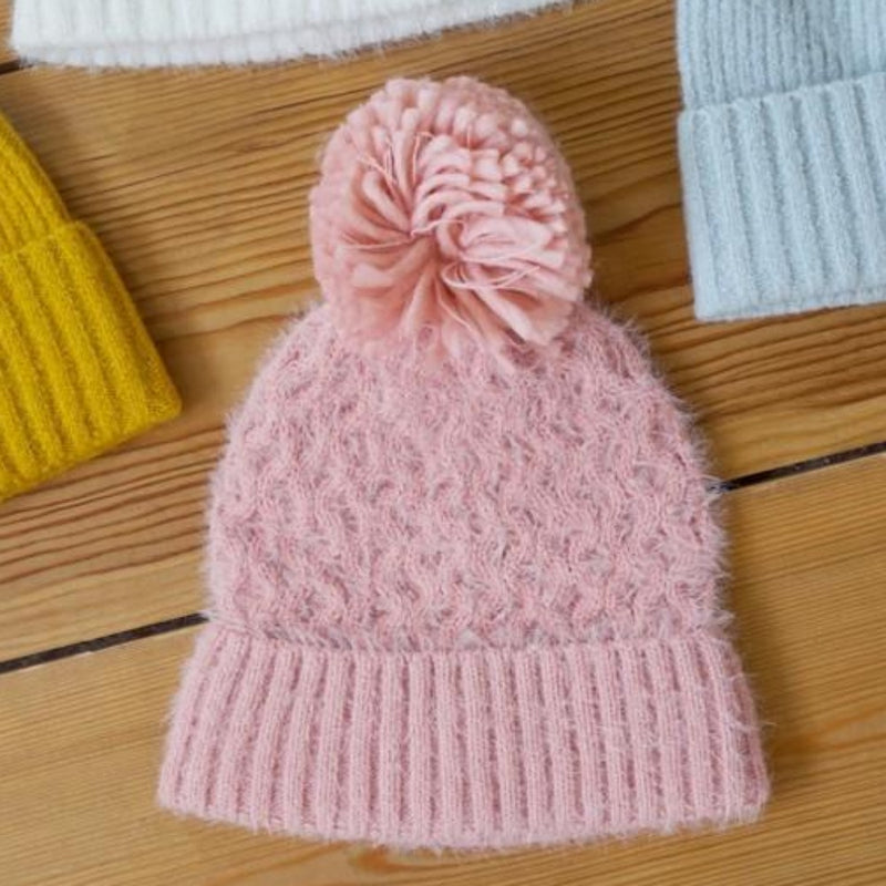Soft Knit Pink Bobble Hat