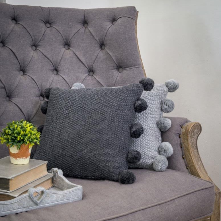 Charcoal Pom Pom Cushion