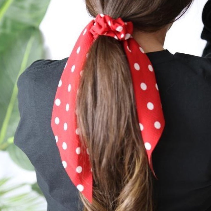 Red and white spotty scrunchy