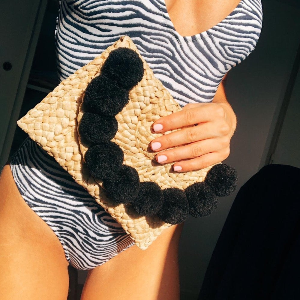 Capri Pom Pom Clutch (Black)